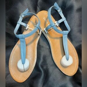 Sun Stone Kristip Seafoam Blue t-strap slingback Sandals Size 8.5